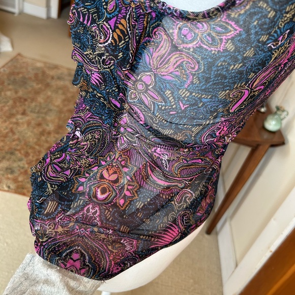Express Multicolor Paisley Mesh Ruffle Top - Picture 10 of 10